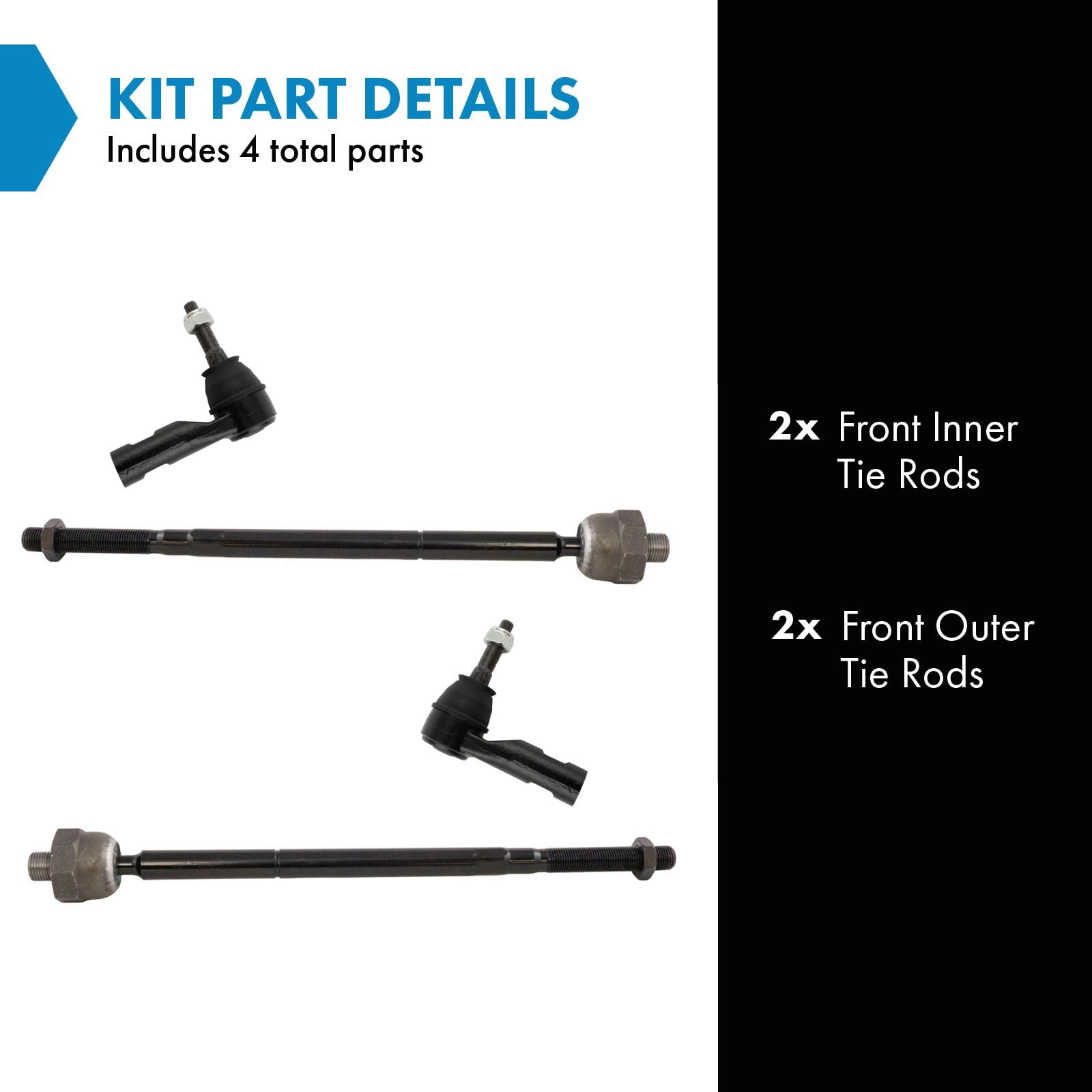 Trq Front Inner And Outer Tie Rod Set Compatible With 2013-2018 Ram 1500 2019-2022 1500 Classic