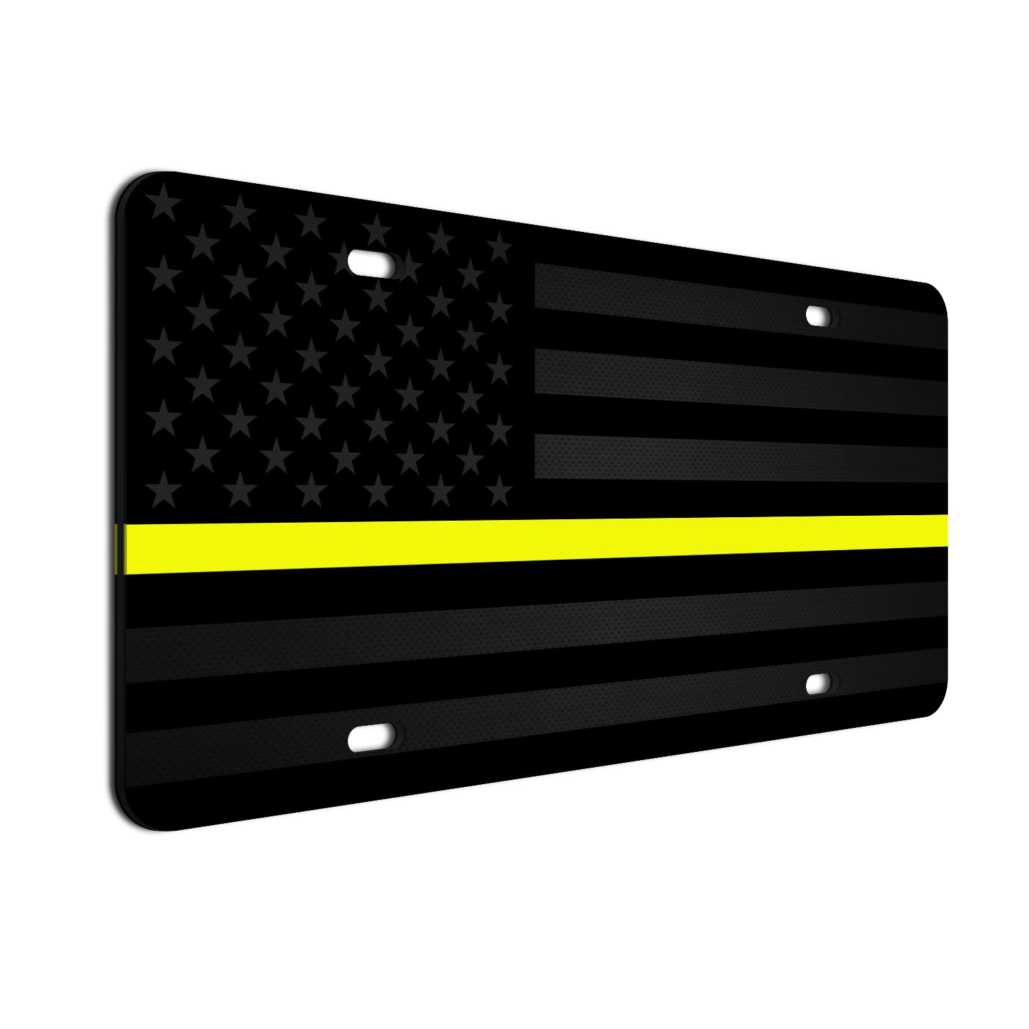 Jass Graphix Dispatcher Thin Yellow Line Almost Invisible American Flag License Plate Matte Black On 1/8'' Black Aluminum Compos