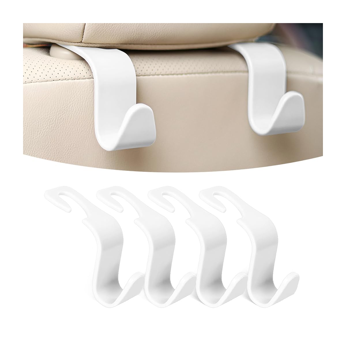 Osilly Car Seat Headrest Hook, 4 Pack Auto Seat Hanger Storage Organizer for Purse Handbag Coats Grocery Bags, Car Interior Acce