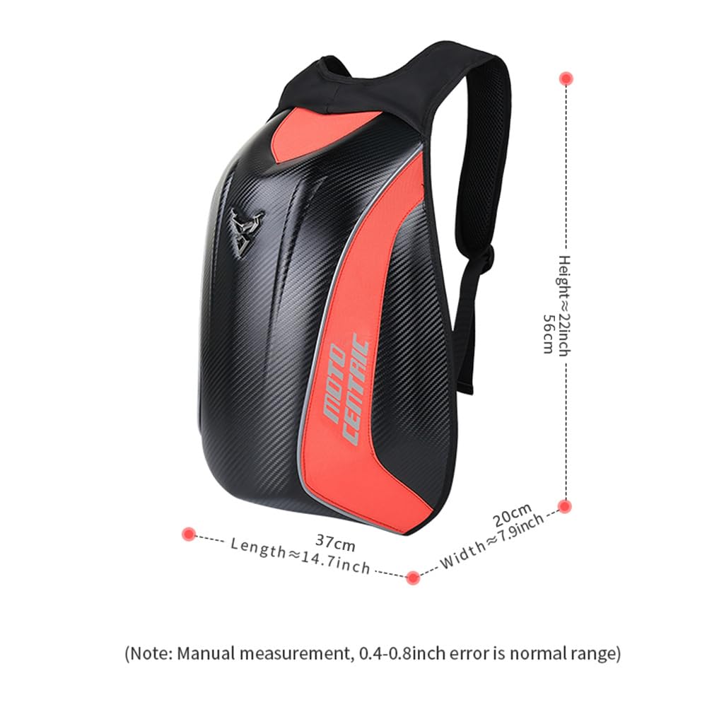 Mjmoto Motorcycle Backpack Waterproof Large Capacity Carbon Fiber Rider Backpack Hard Shell Reflective Motorbike Travel Suitcase Light Version (Black)