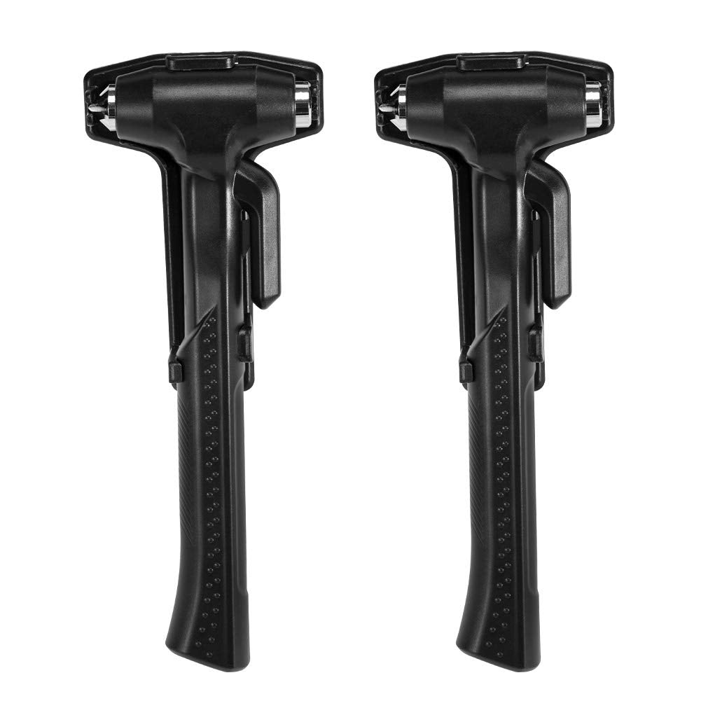MOTORBUDDY 2-Pack Car Safety Hammer, 3-in-1 Auto Emergency Escape Hammer with Window Breaker and Seat Belt Cutter, Striking Blac