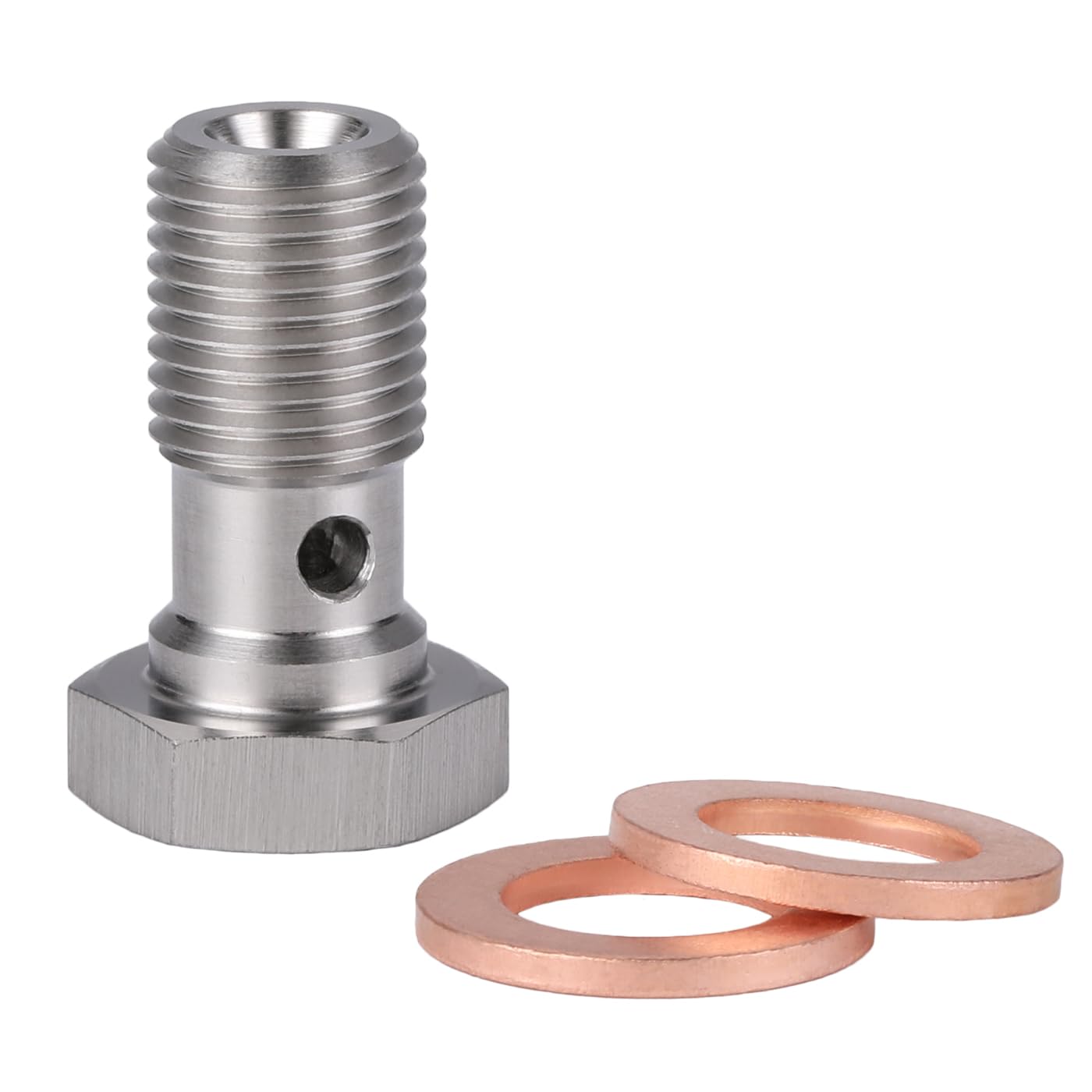 Podavelle M10X1.25 Metric Stainless Steel Single Banjo Bolt Brake Fitting Adapter 20Mm Long With Copper Washers