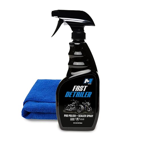M1 MOTO Fast Detailer Motorcycle Cleaner, Pro Polish & Sealer Spray, 16 FL OZ, Model M1MOTOFD, All-in-One Kit with Microfiber Cloth