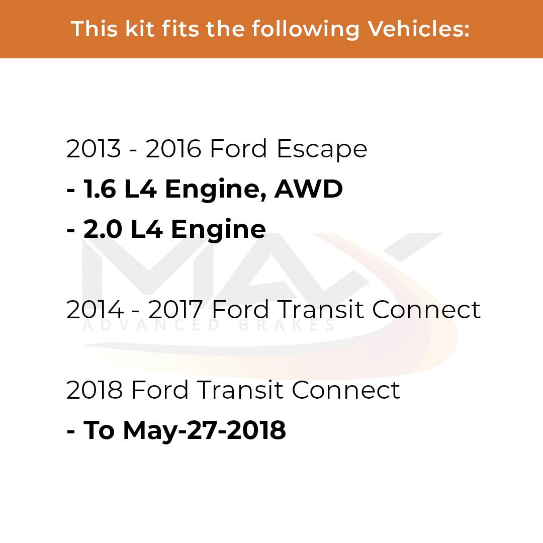 Max Advanced Brakes Front & Rear Brake Kit Compatible With 2013 2014 2015 2016 2017 2018 Ford Escape Transit Connect Replacement