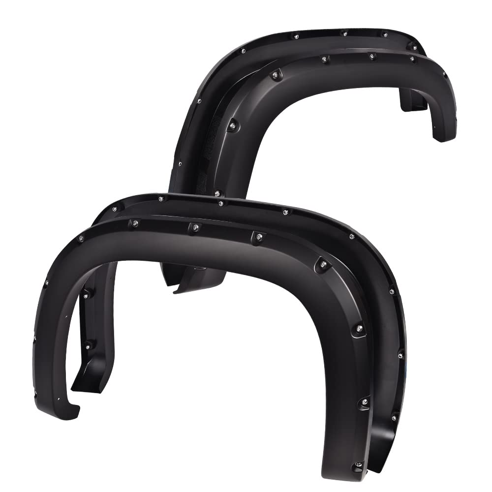 G-Plus Pocket Riveted Fender Flares, Compatible With 2007-2013 Gmc Sierra 1500 All Beds, Smooth Black Upgrade Wheel Cover Protec