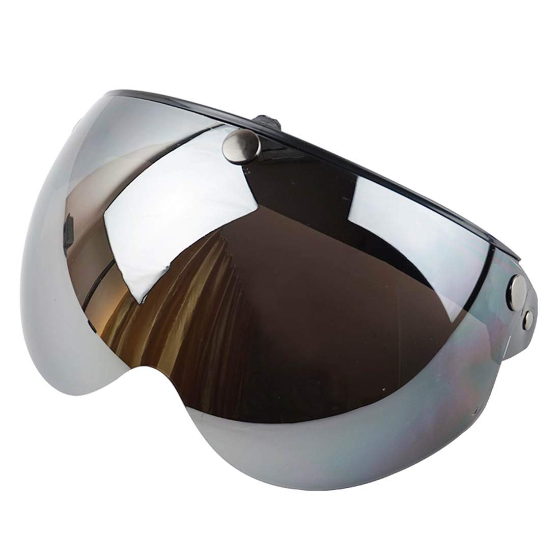 VCOROS Universal Motorcycle Retro Pilot-Style Standard 3 Snap-Button Visor Flip Up Down Open Face Helmet Half Face Shield(Chrome