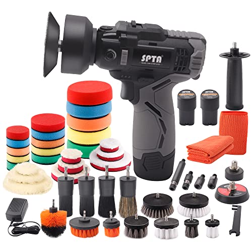 SPTA 12V Cordless Car Polisher Tool Sets, Cordless Drill Variable Speed Polisher and Buffer, 2000mAh Li-ion Battery with Fast Ch