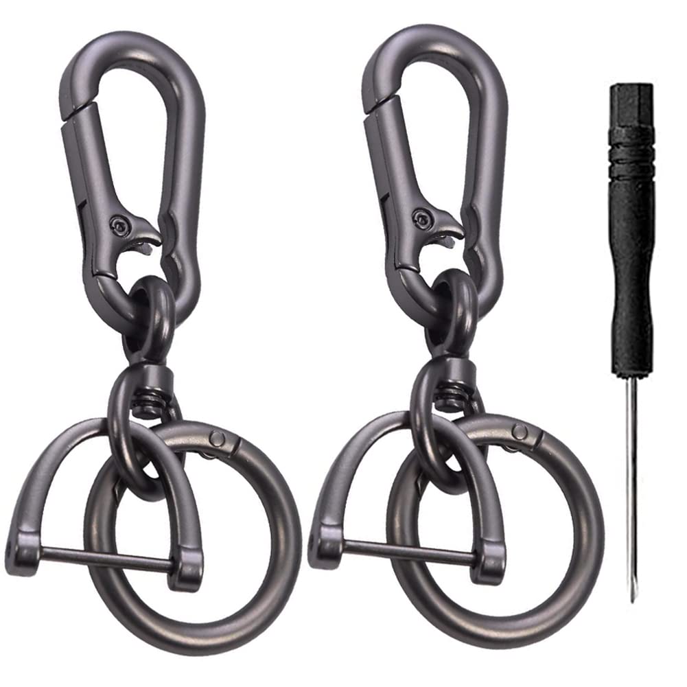 Imeisuit 2 Sets Car Keychain Car Key Clip Quick-Release Horseshoe Shape D-Ring Key Fob Holder With Round Carabiner Keychain