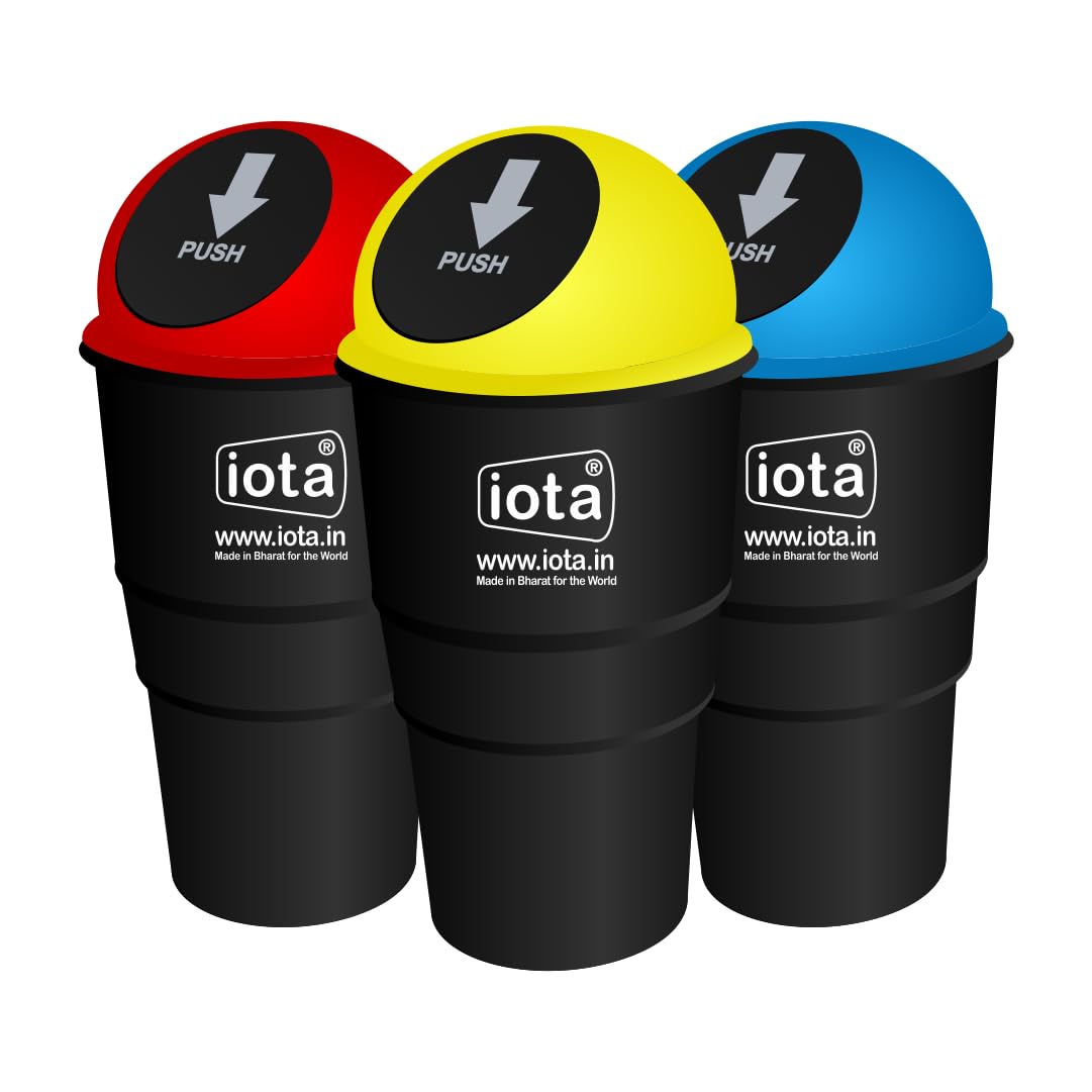 iota Mini Car Trash Bin Can Holder Dustbin | mini dustbin for car | Plastic Car Dust Bins | Multicolour Pack of 3