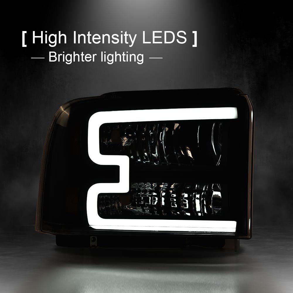 Pit66 Led Drl Headlight Compatible With Ford F250 F350 F450 F550 Super Duty 2005-2007 / Compatible With Excursion 2005 6C3Z13008