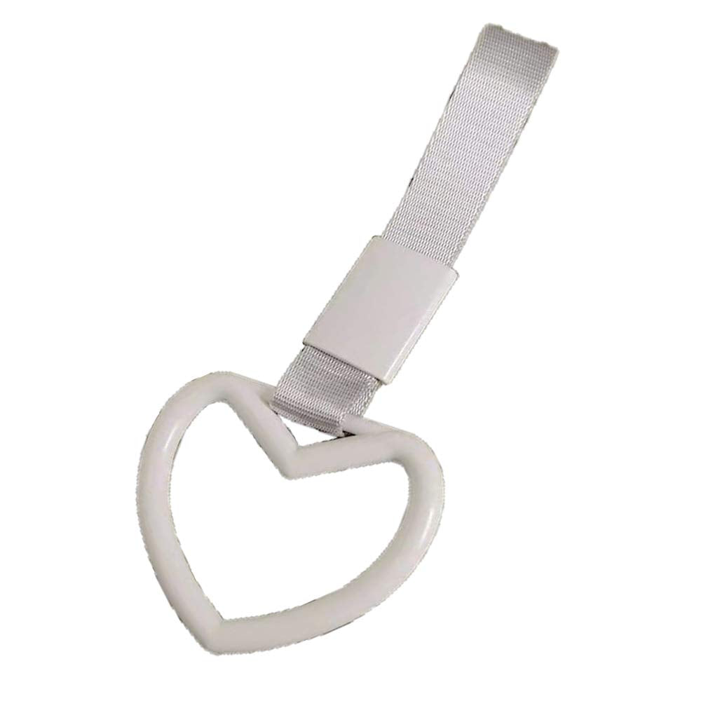 1 Pc Heart Jdm Tsurikawa Hang Ring Subway Train Bus Handle Hand Strap Drift For Car (Heart: White)