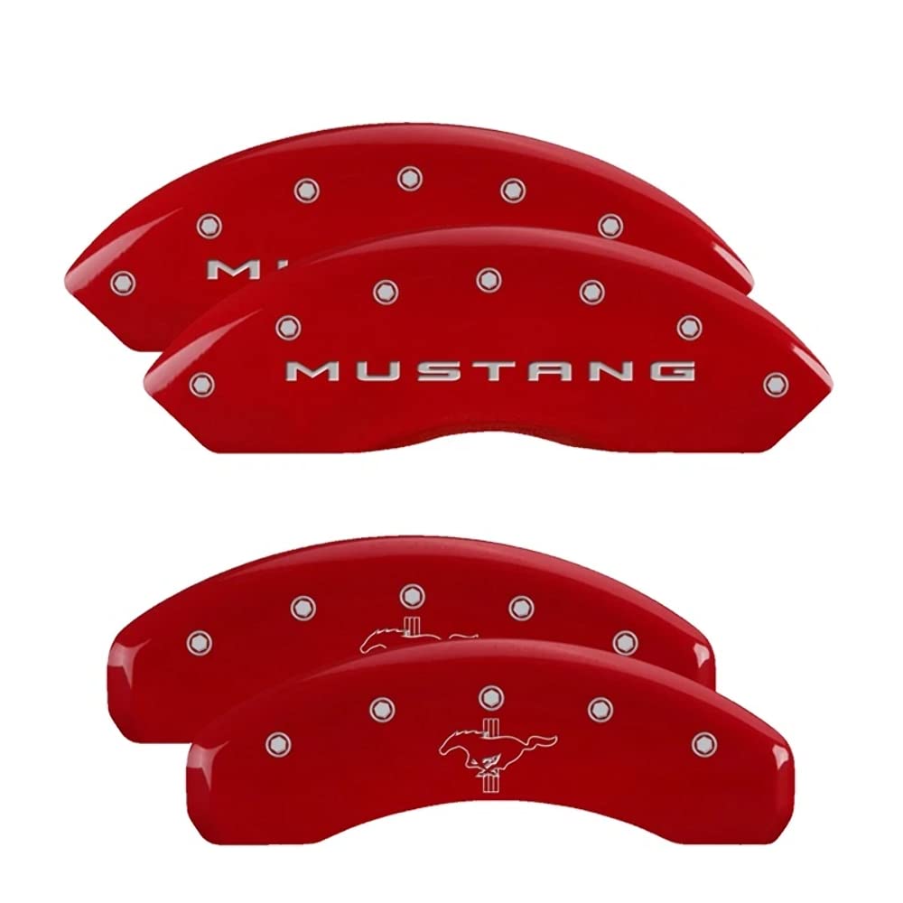 Mgp Caliper Covers - Brake Caliper Covers 2015-2023 Ford Mustang (Standard Brakes) - Front And Rear Set - Mustang/Bar & Pony Logo - Red