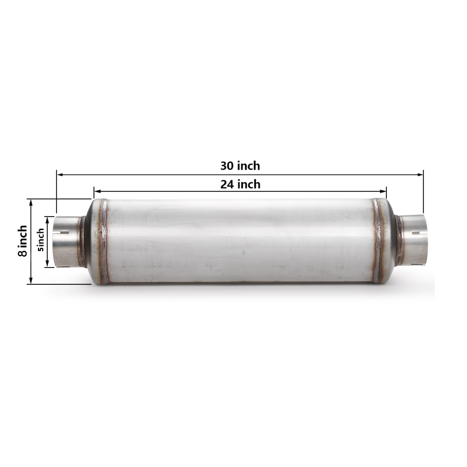 A-Karck 5'' Inlet Exhaust Resonator, 5'' Inlet 5'' Outlet 30'' Overall Length Muffler Resonator Stainless Steel