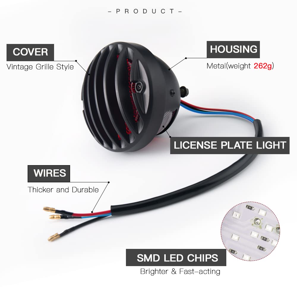 Motorcycle Tail Lights Chopper Side Mount Taillight LED Brake License Plate Light Compatible for Harley Bobber Cafe Racer Cruise