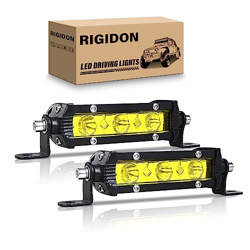 Rigidon 2Pcs 15W Amber Led Light Bar 4Inch Slim Light Bar Single Row Waterproof Led Work Light Driving Boat Off Road Lights For Atv Utv Truck
