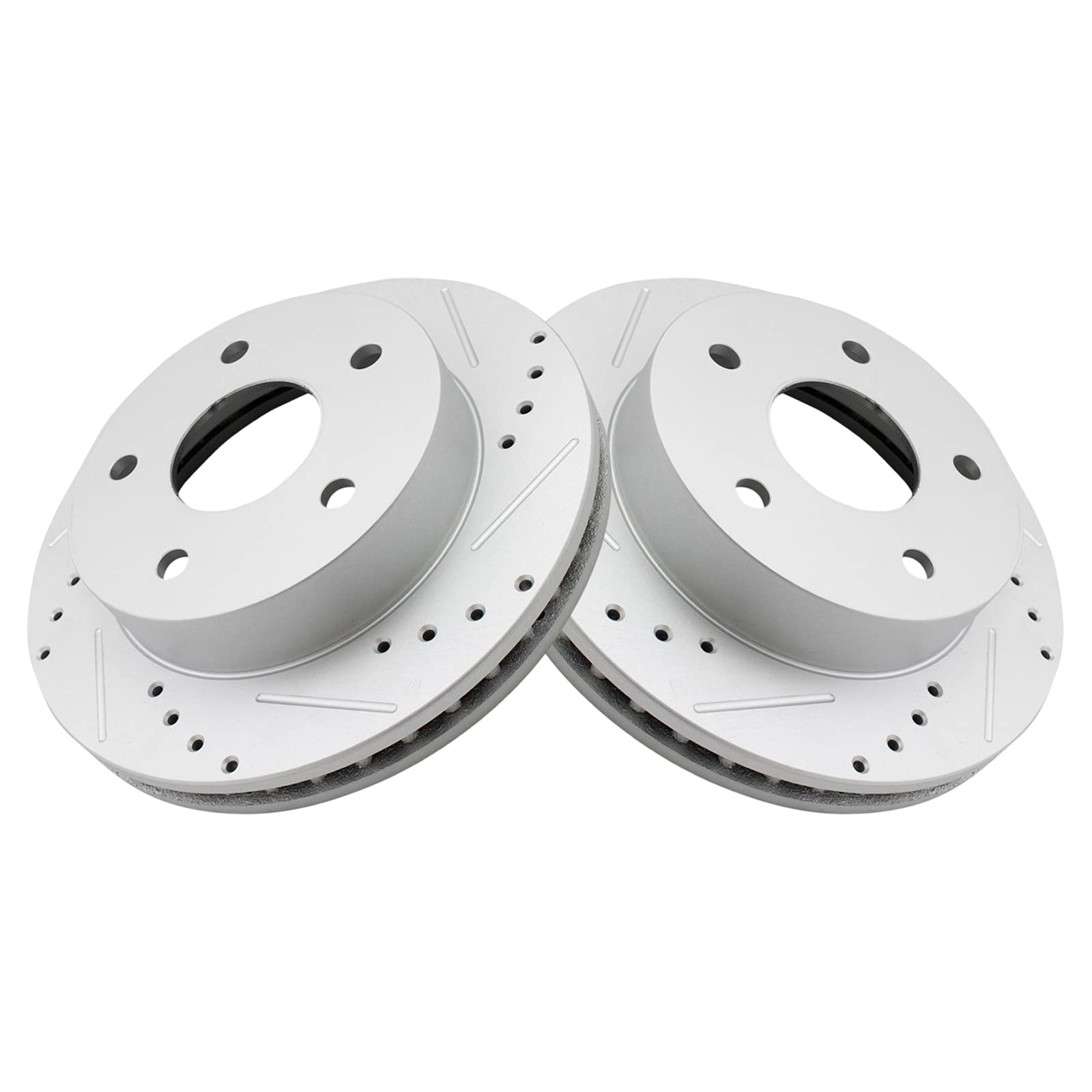 Trq Front Performance Brake Rotors Set Premium G-Coated Cross Drilled & Slotted Compatible With 2000-2001 Dodge Ram 1500