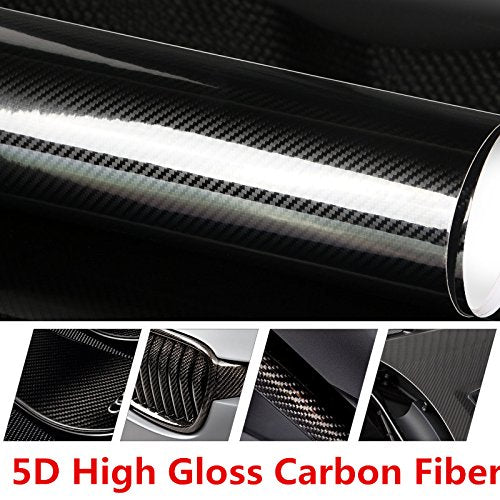 Diyah 5D High Gloss Black Carbon Fiber Vinyl Bubble Free Air Release Car Wrap Film Automotive Diy Decals (4 Ft X 5 Ft)