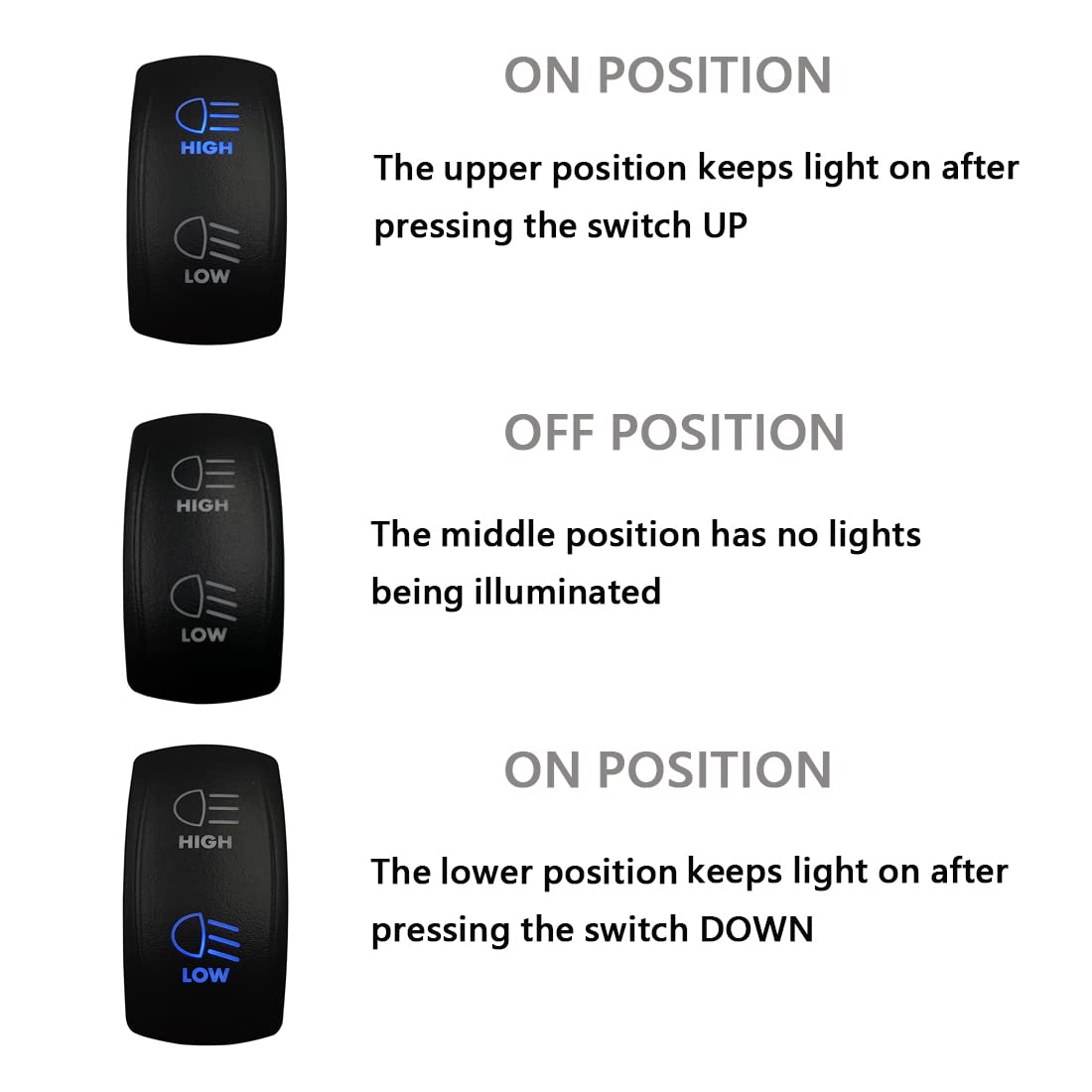 Bacautoparts Blue Backlit Headlight High Low Beam Rocker Switch 7Pin On-Off-On Dpdt Toggle Switch For Car Truck Jeep Yj Automotive Trailer Tractor Truck Utv Pickup Rzr 12V 24V