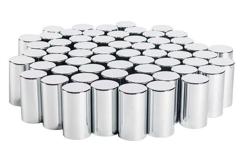 United Pacific 10013Cb - Wheel Lug Nut Cover Set - 33Mm X 3-1/2'' Chrome Plastic Cylinder Nut Cover - Thread-On (60 Pack