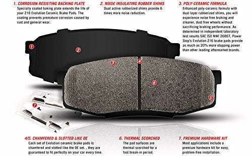 Power Stop 17-1589 Front Z17 Ceramic Brake Pads With Hardware For Chrysler Pacifica Town & Country Voyager Dodge Grand Caravan Journey Jeep Wrangler Gladiator Vw Routan [Vehicle Specific -Check Model]