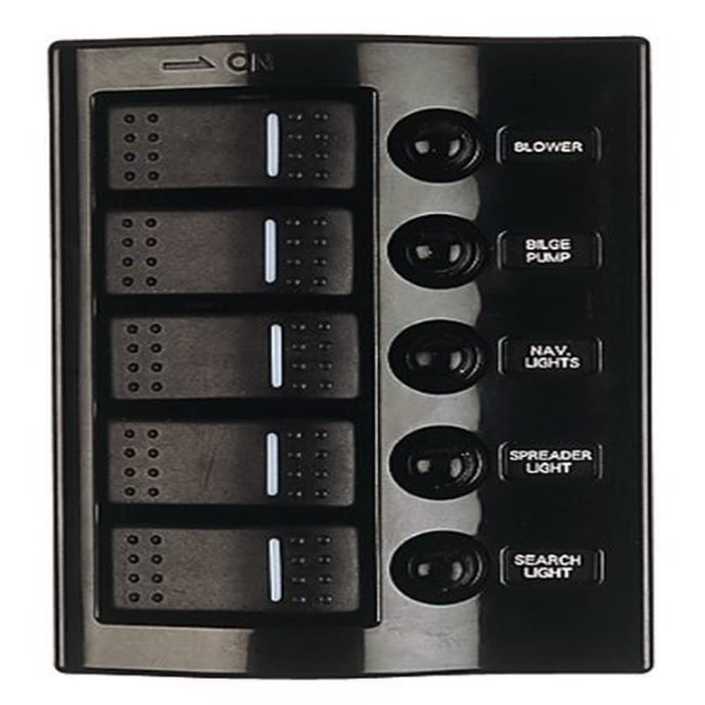 Sea Dog 425800-1 Wave Rocker Switch Breaker Panel With 5 Switches