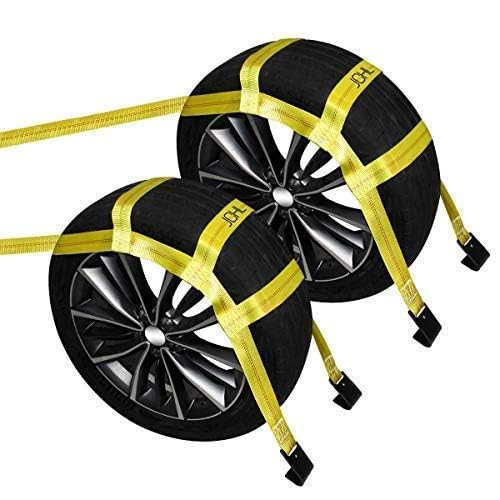 JCHL Tow Dolly Basket Straps with Flat Hooks (2 Pack) Yellow Car Wheel Straps Universal Vehicle Tow Dolly Straps System Fits 15'