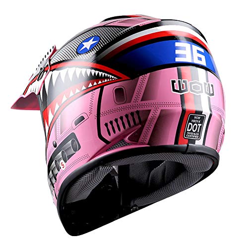 Wow Youth Kids Motocross Bmx Mx Atv Dirt Bike Moutain Helmet Shark Pink