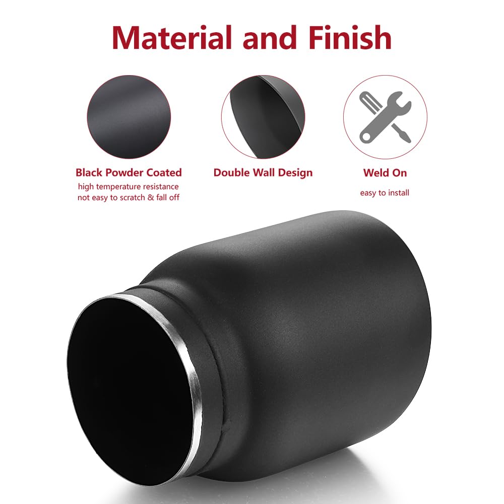 Lcgp 3'' Inlet Universal Exhaust Tip, 4'' Outlet - 5'' Long, Black Double Wall Angle Cut