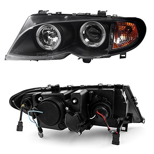 Akkon - For 2002-2005 Bmw E46 3-Series 4 Doors Sedan [Halogen Type] Black Halo Ring Led Projector Headlights W/Built In Corner Left+Right Side