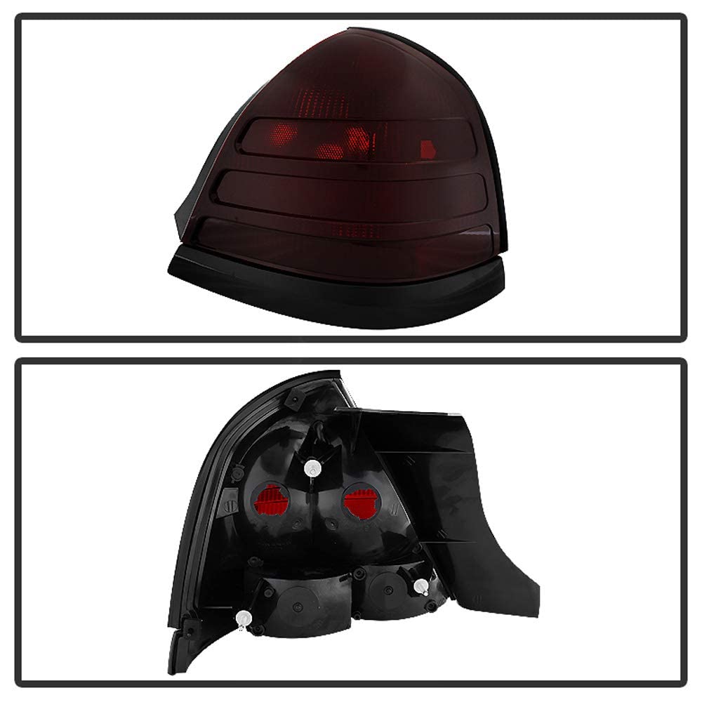 Acanii - For Red Smoke 1999-2011 Ford Crown Victoria W/ 2 Bulb Socket Tail Lights Brake Lamps