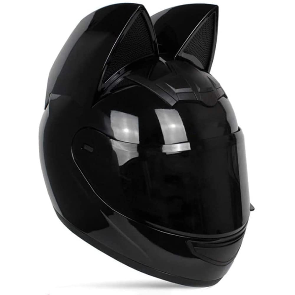 Adult Personalized Cat Ear Motorcycle Helmet,Men And Women Cool Cat Locomotive Motorcycle Full Face Helmet,Dot/Fmvss-218 Certification Standard,Suitable For All Seasons