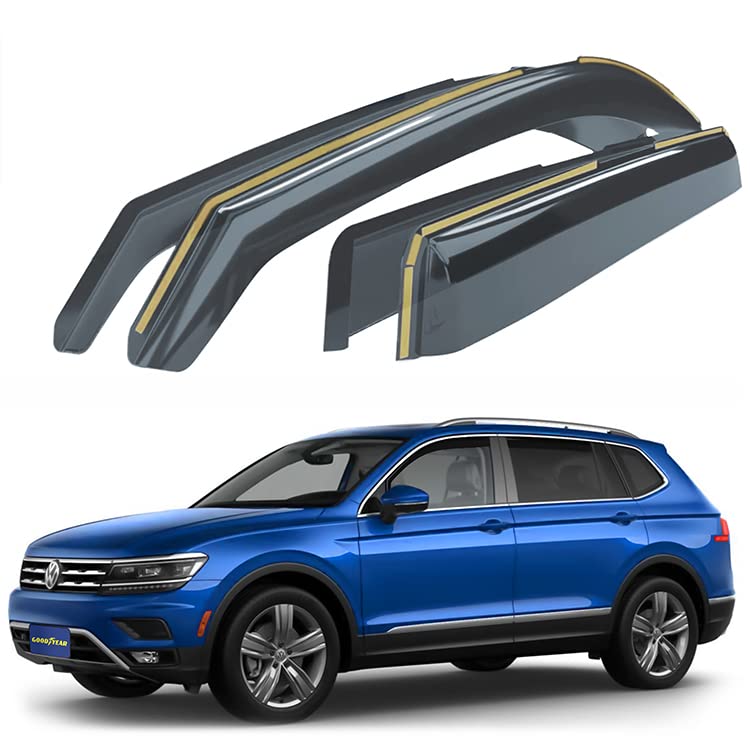 Goodyear Shatterproof In-Channel Window Deflectors For Volkswagen Tiguan 2018-2024, Rain Guards, Window Visors For Cars, Vent Deflector, Car Accessories, 4 Pcs - Gy003448Lp