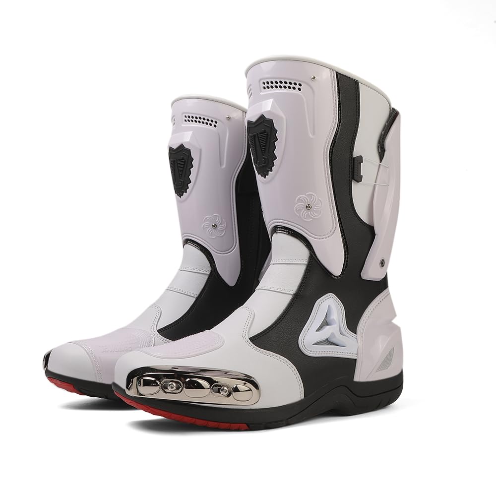 Zeozoom Motorcycle Riding Boots - Leather, Anti-Slip, White, Size 7 Women/6 Men, Model zeo-001