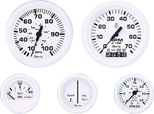 Faria Beede Instruments Faria 33150 Dress Tachometer Gauge With System Check Indicator - White, 4''