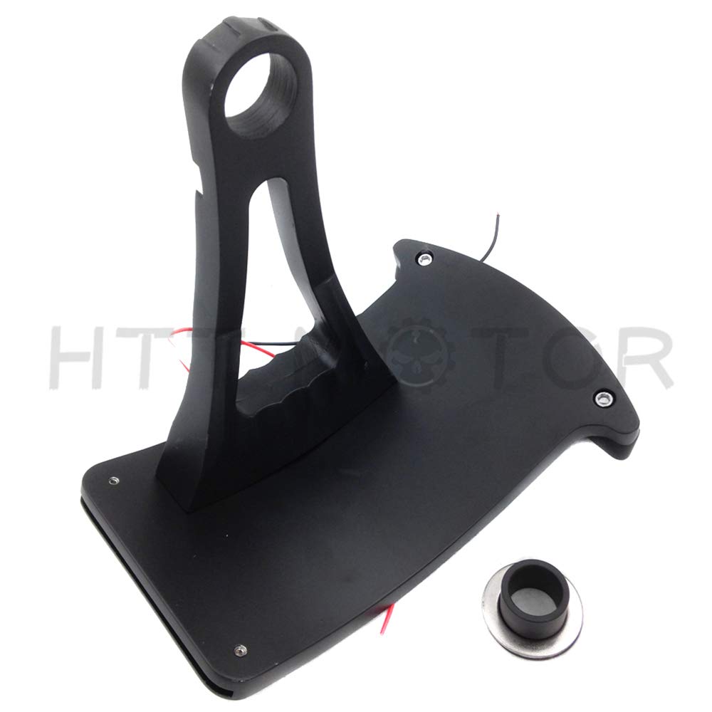 Httmt Mt301-A-Bk Black Curved Side Mounted License Plate Bracket W/Led Tail Light Brake Light 7/8 Inches Or 1 Inch Axles Compati