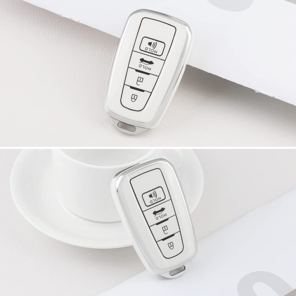 1797 For Toyota Key Fob Cover Camry Rav4 Corolla Highlander C-Hr Avalon Prius Accessories Car Remote Start Key Case Shell Holder 4 Button White Silver Tpu