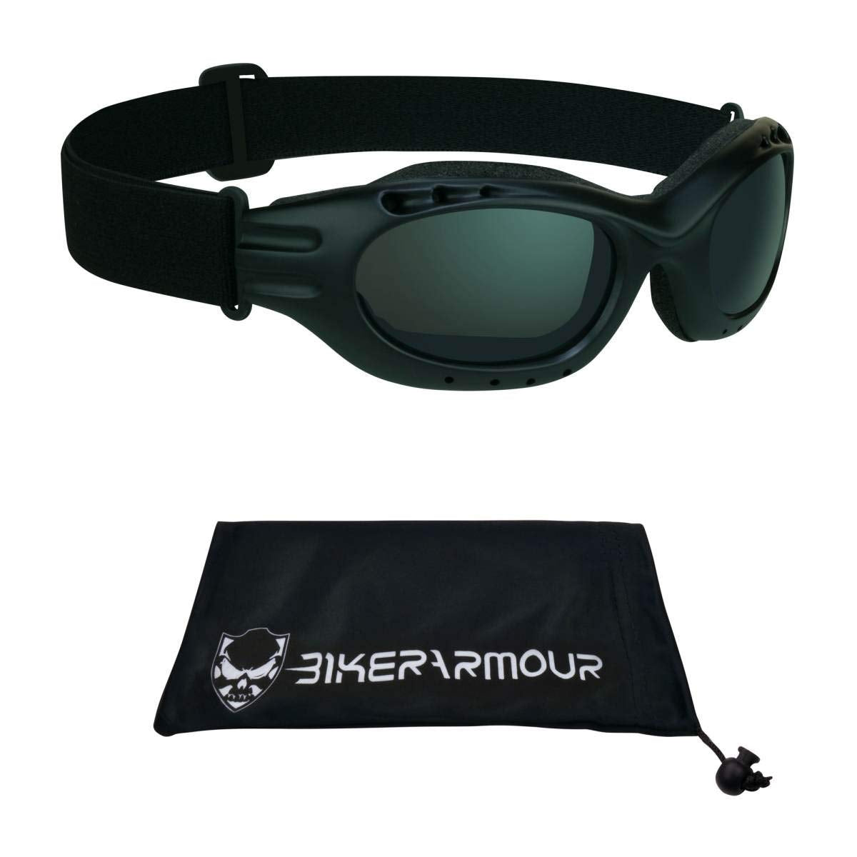 Bikershades Motorcycle Riding Goggles Sunglasses Biker Smoke Grey Foam Cushion Adjustable Strap Ski Sky Diving