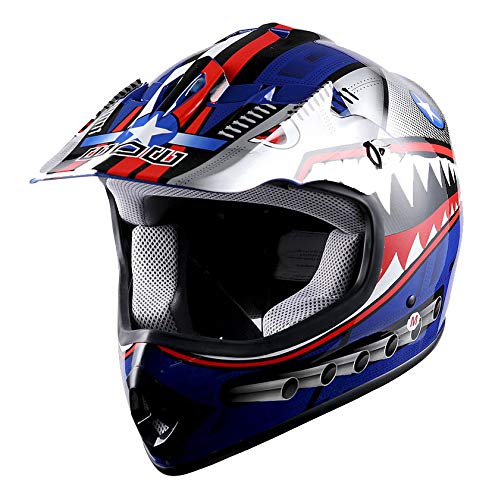 Wow Youth Kids Motocross Bmx Mx Atv Dirt Bike Moutain Helmet Shark Blue