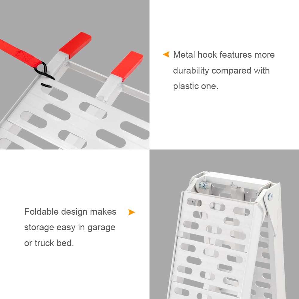 Tuffiom 7Ft Aluminum Truck Ramps 750Lbs Capacity,Folding Loading Atv Ramps For Pickup Trucks Bed, Trailer Ramp With Load Straps