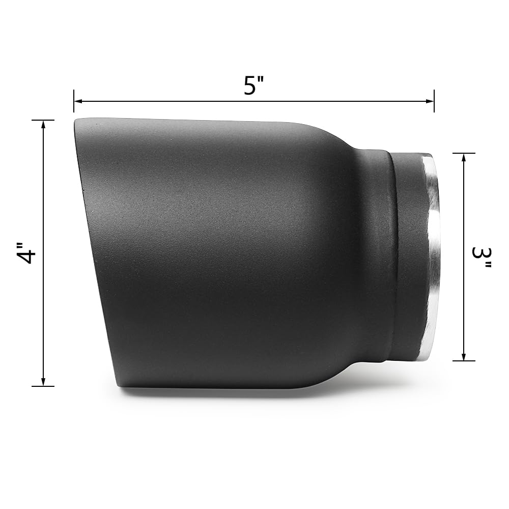 Lcgp 3'' Inlet Universal Exhaust Tip, 4'' Outlet - 5'' Long, Black Double Wall Angle Cut