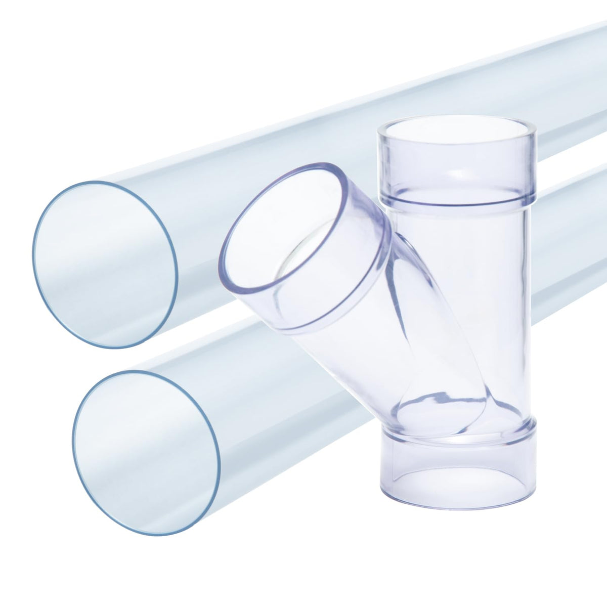 Powertec 70422 2-1/2'' Id Y-Fitting With 2 Pcs Clear Pvc Pipes, 2-1/2'' Od X 36'' Long Rigid Plastic Tubing For Dust Collection 