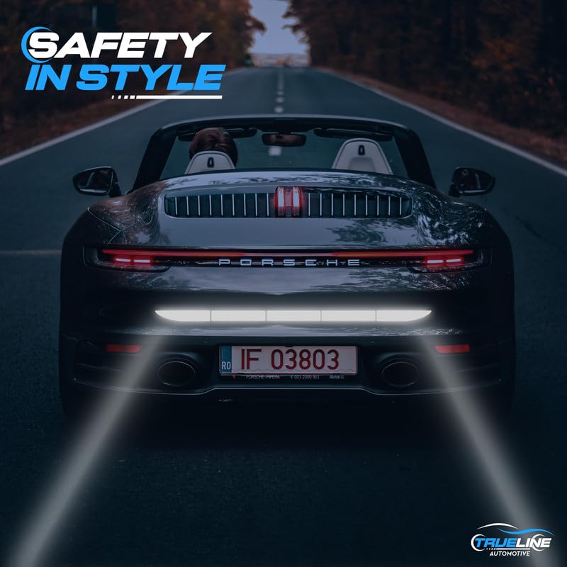 True Line Automotive Rear Trunk Reflective Car Stickers - High-Intensity Car Reflective Stickers - 5 PCS Reflective Stickers for Car, Back Fender Trim Sticker Safety Markers (Silver)