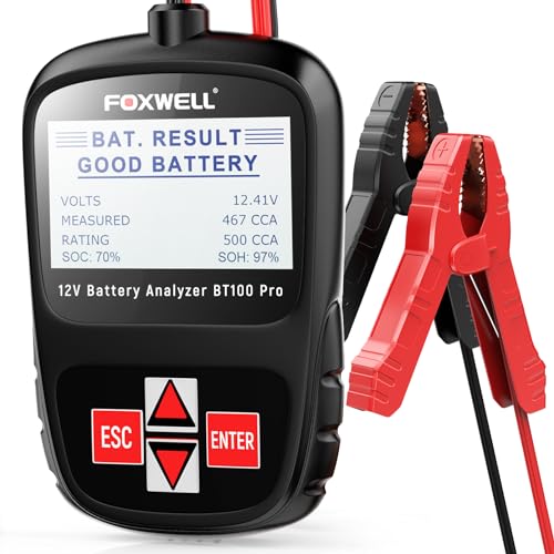 FOXWELL BT100 Pro 12V Car Battery Tester, Automotive Digital Battery Analyzer, 100-1100CCA Car Battery Load Tester, Detect Healt