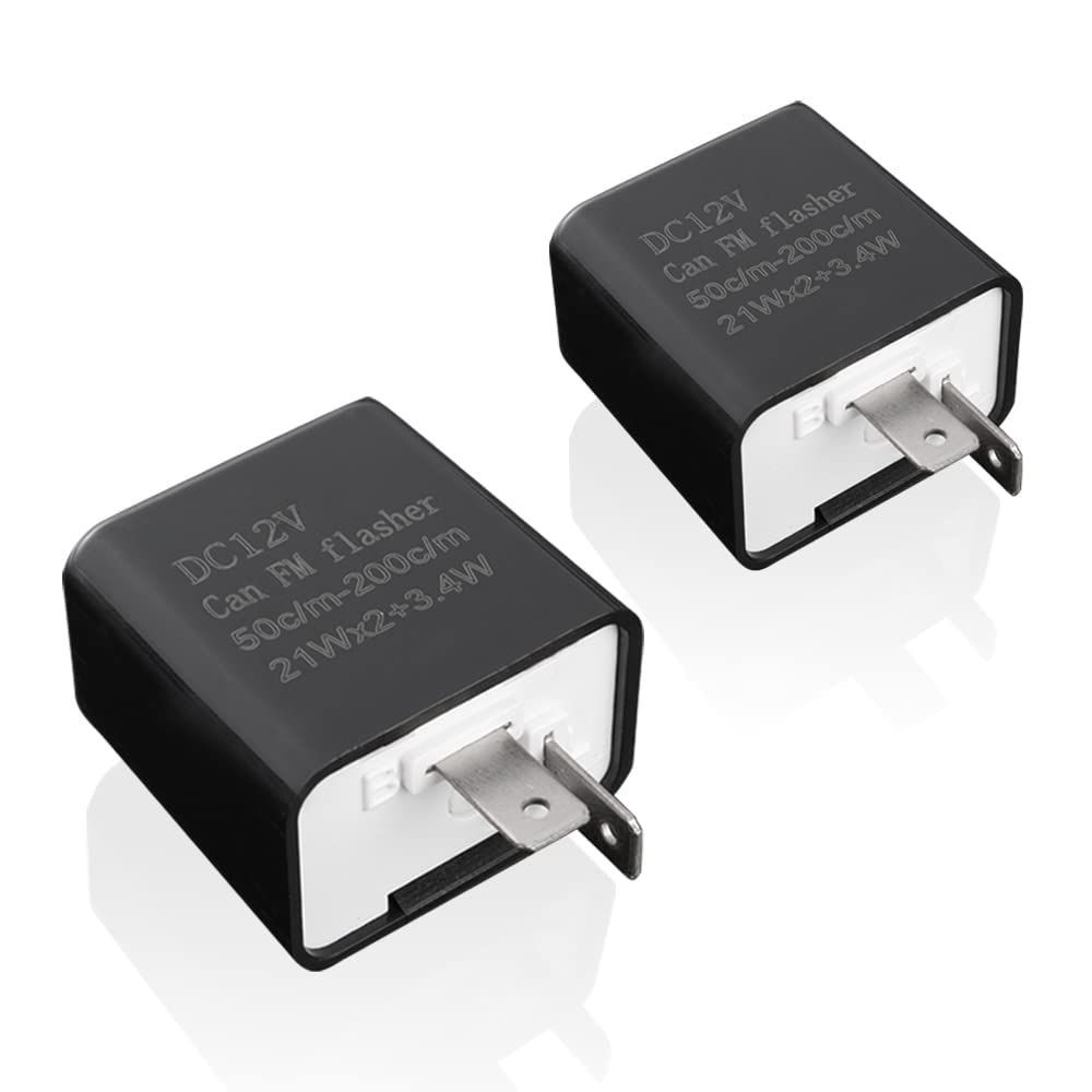 12V Speed Adjustable 2 Pin Led Electronic Flasher Relay For Motorcycle Turn Signal Direct Replacement Universal Hazard Warn Hyper Flash Relay (Black,2Pcs)