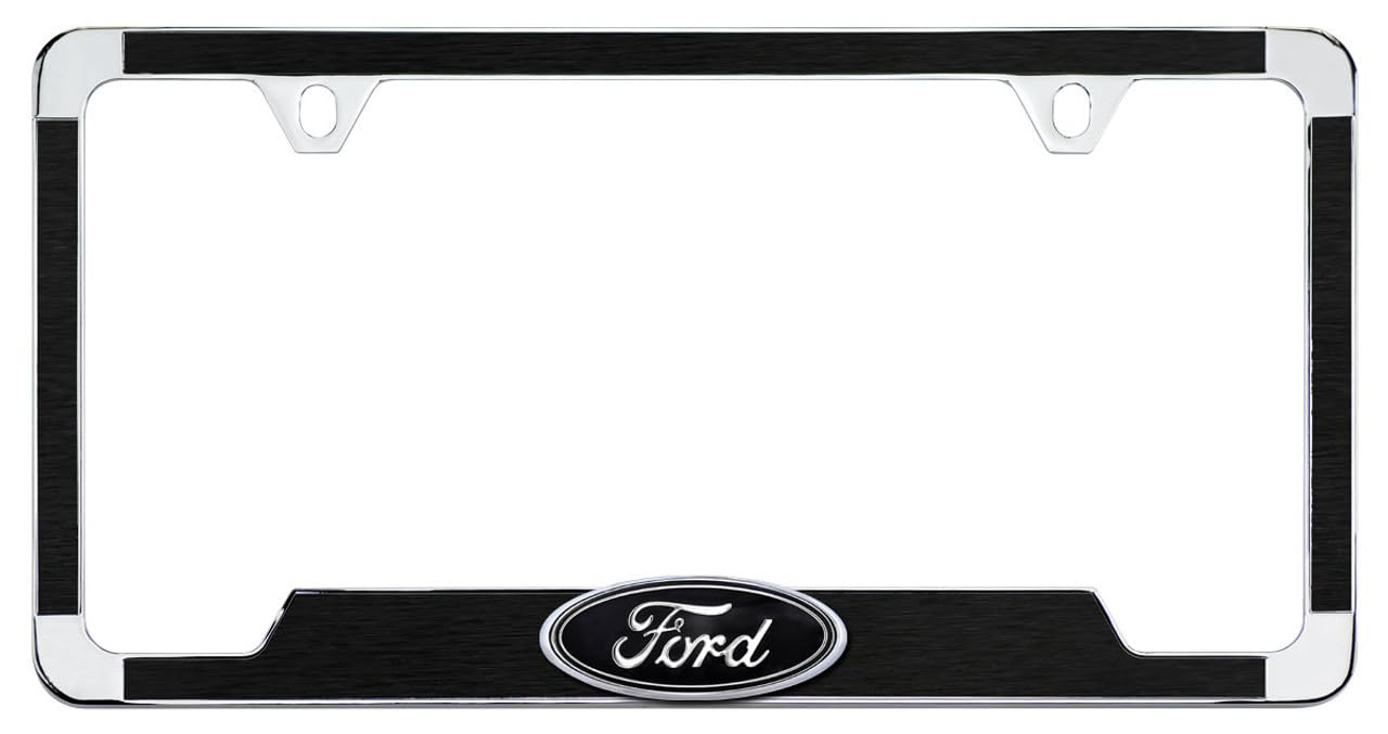 Brush Black Textured Vinyl Inlay License Frame with Black & Chrome 3D Ford Oval Emblem