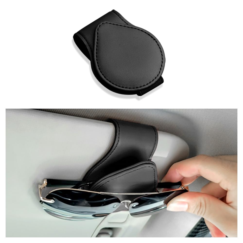 Ssnnuu Magnetic Sunglass Holder For Car,Pu Leather Sunglass Holder For Car Visor,Universal Glasses Tickets Headphones Cards Viso