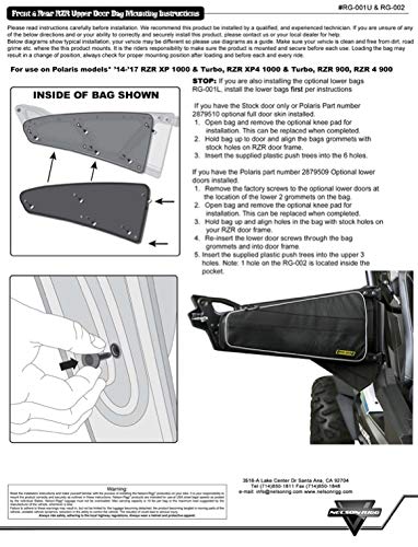Nelson Rigg Polaris RZR Front Door Bag Set w/Removable Knee Pad; Fits most 2014-2021 Polaris RZR Models
