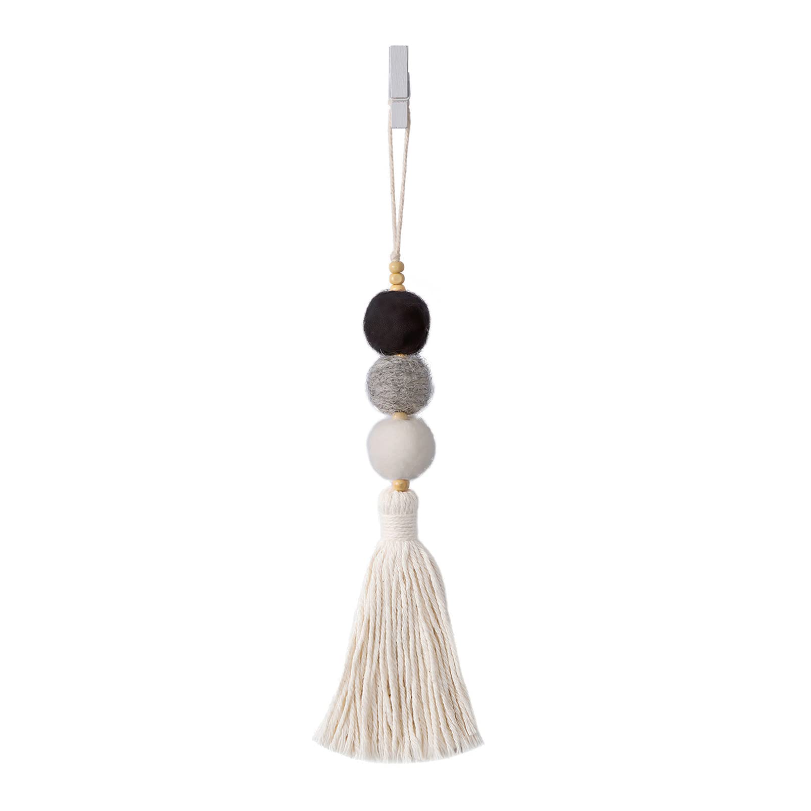 Colorful Felt Ball Car Diffuser Essential Oil Bead Aromatherapy Car Vent Diffuser Boho Tassel Hanging Car Charm Vent Clips Car Interior Decor Air Freshener (Black)
