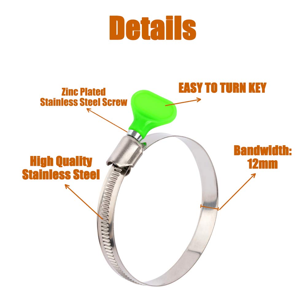 Ispinner 4Pcs 3 Inch Key Hose Clamp, Bandwidth 12Mm Thumb Screw Adjustable Stainless Steel Hose Clamps For Dryer Vent, Dust Collector And Automotive