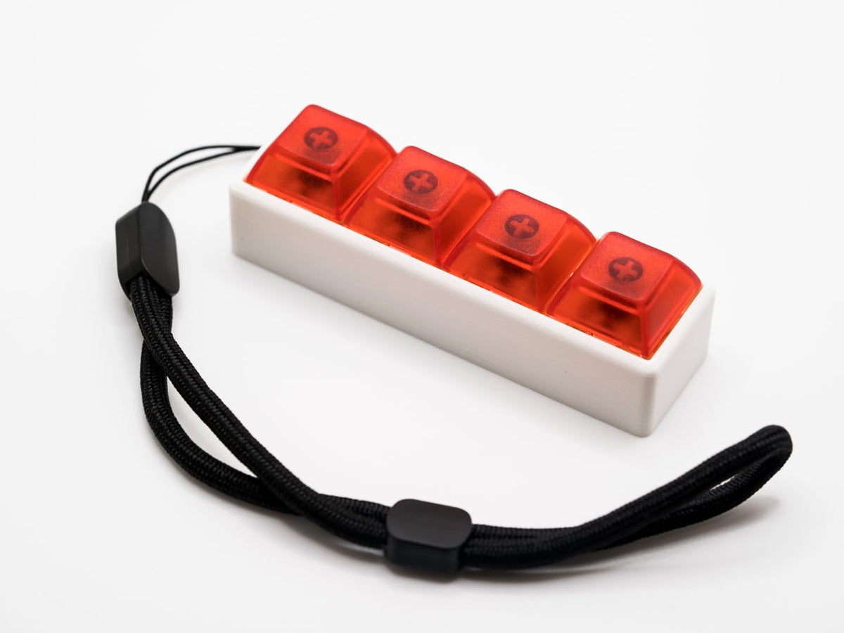 Four-Button Clicky Mechanical Switch Fidget Toy | Stim Toy, Stress Relief, Adhd (White Base, Transparent Red Keycaps)